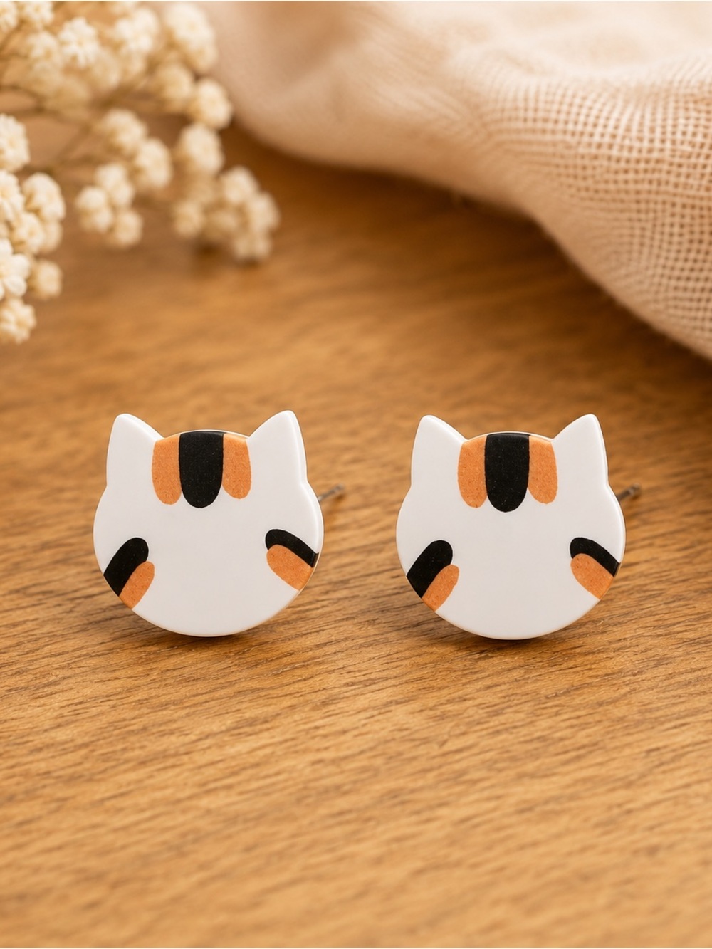 Calico Cat Stud Earrings